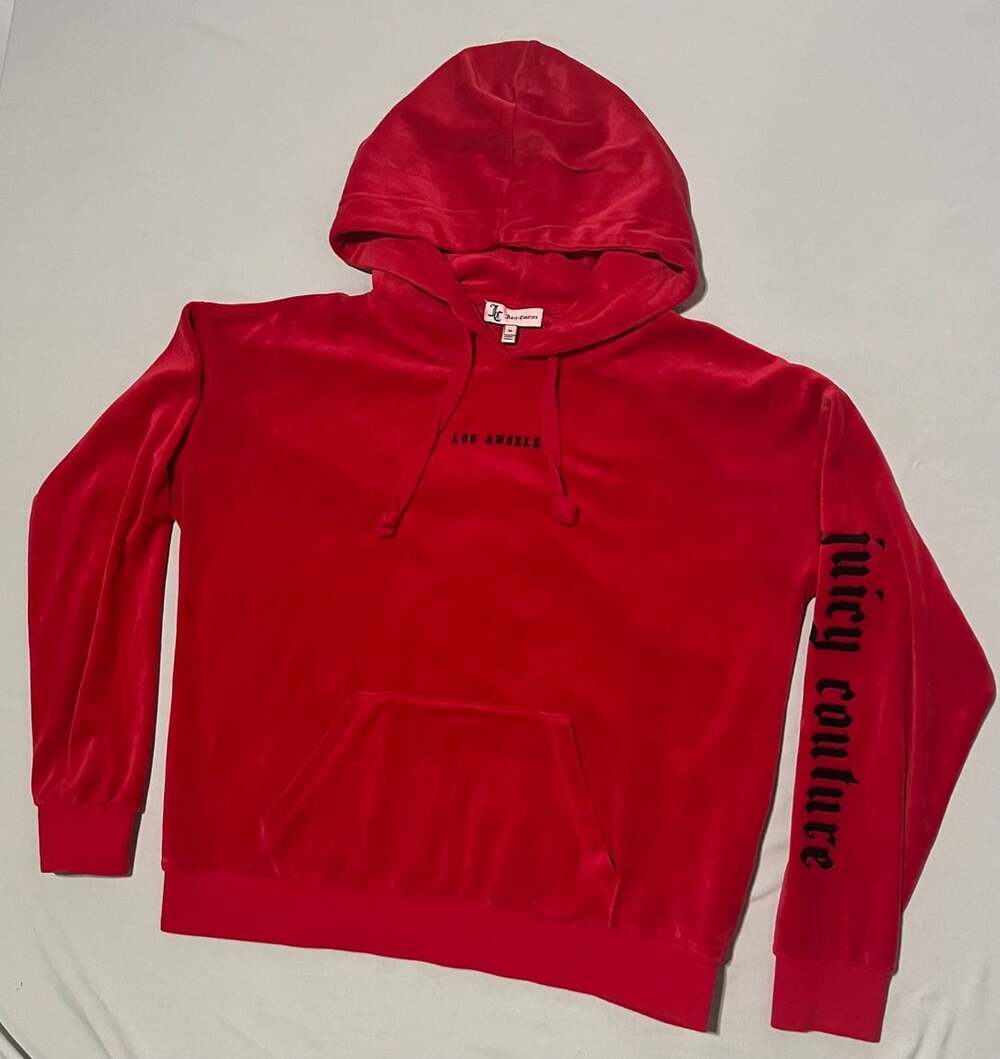 Juicy Couture Red Velour Los Angeles Pullover Hoodie Medium